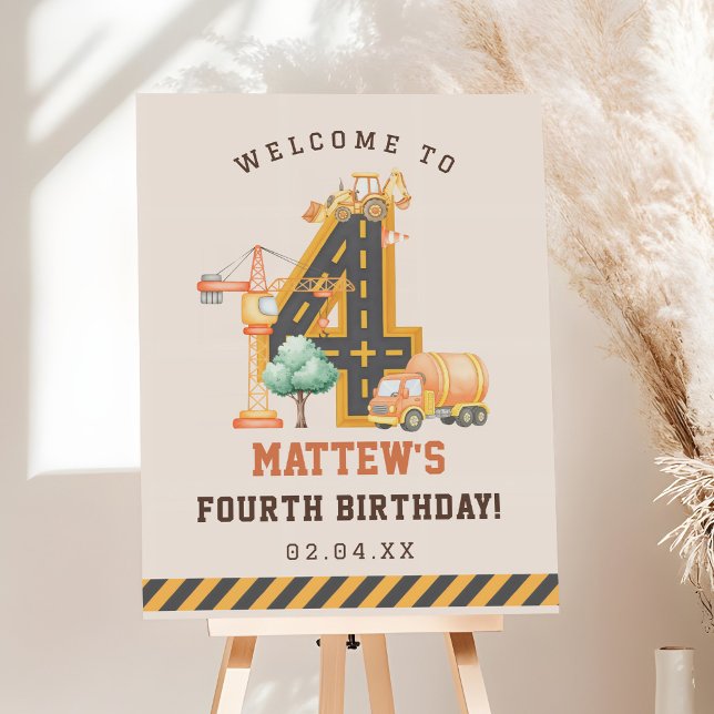 Construction Vehicles 4th Birthday Party Foam Board (Creator Uploaded)