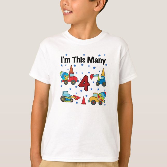 Construction Vehicles 4th Birthday T-shirts (Front)