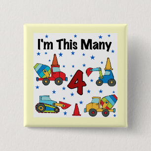 Construction Vehicles 4th Birthday T-shirts Button