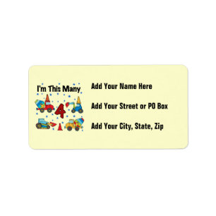 Construction Vehicles 4th Birthday T-shirts Label