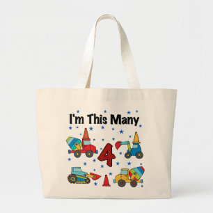 Construction Vehicles 4th Birthday T-shirts Large Tote Bag