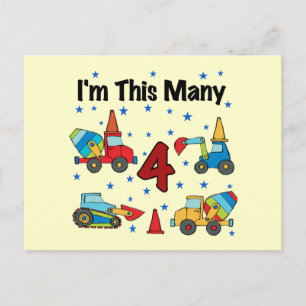 Construction Vehicles 4th Birthday T-shirts Postcard