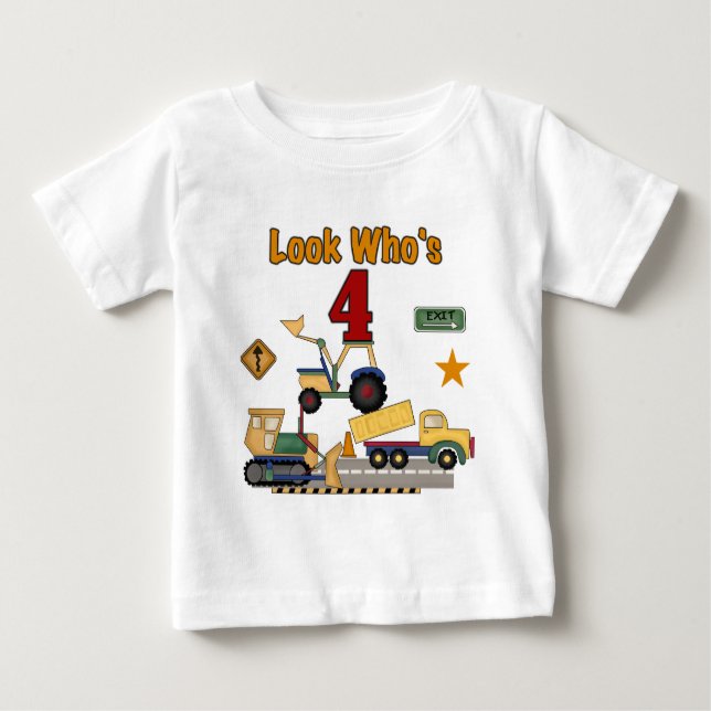 Construction Vehicles 4th Birthday Tshirts (Front)