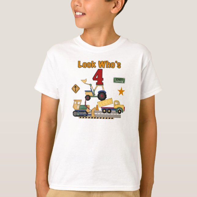 Construction Vehicles 4th Birthday Tshirts (Front)