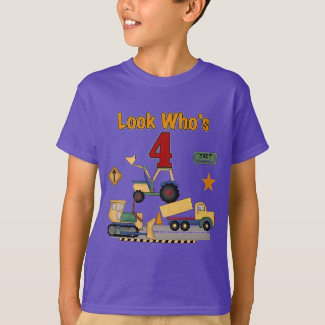 Construction Vehicles 4th Birthday Tshirts (Front)