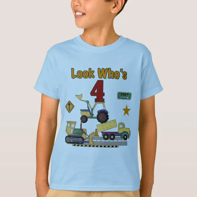 Construction Vehicles 4th Birthday Tshirts | Zazzle