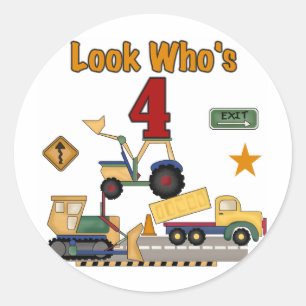Construction Vehicles 4th Birthday Tshirts Classic Round Sticker