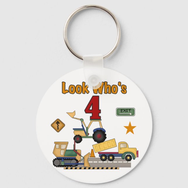 Construction Vehicles 4th Birthday Tshirts Keychain (Front)