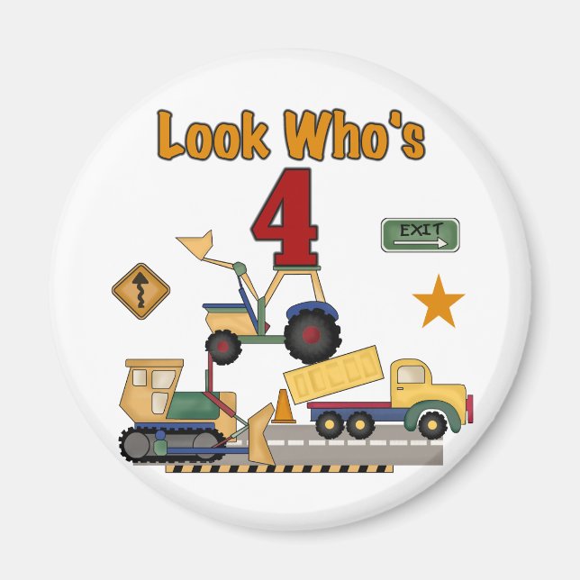 Construction Vehicles 4th Birthday Tshirts Magnet (Front)
