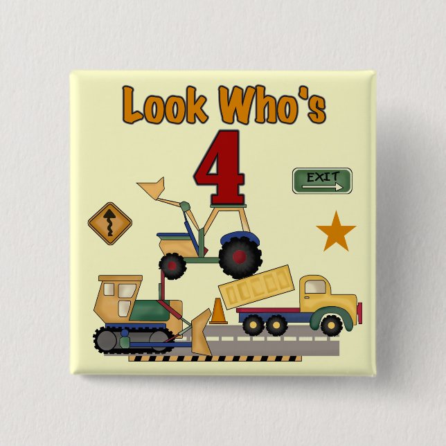 Construction Vehicles 4th Birthday Tshirts Pinback Button (Front)