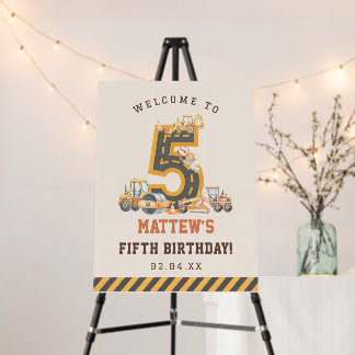 Construction Vehicles 5th Birthday Party Foam Board