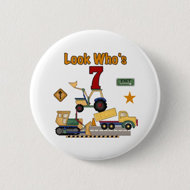 Construction Vehicles 7th Birthday Pinback Button (Front)
