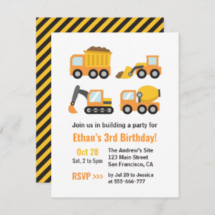 Construction Vehicles and Trucks Boys Birthday Invitation