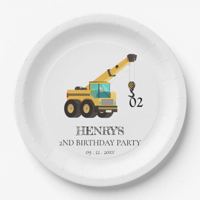 Construction Vehicles Any Age Birthday Party Paper Plates (Front)