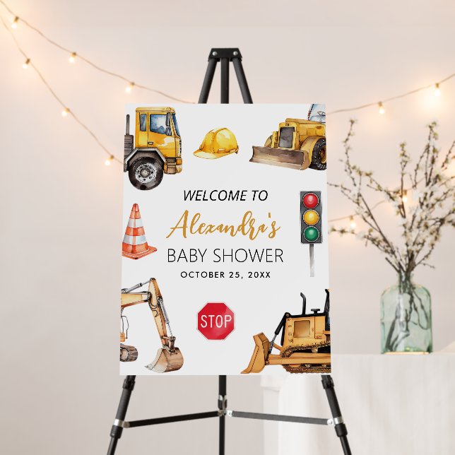 Construction Vehicles Baby Shower Welcome Sign (In Situ (Stand))