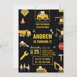 Construction Vehicles Birthday Party Digital Invitation