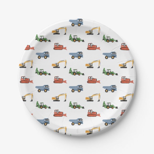 Construction Vehicles Birthday Party Paper Plates (Front)