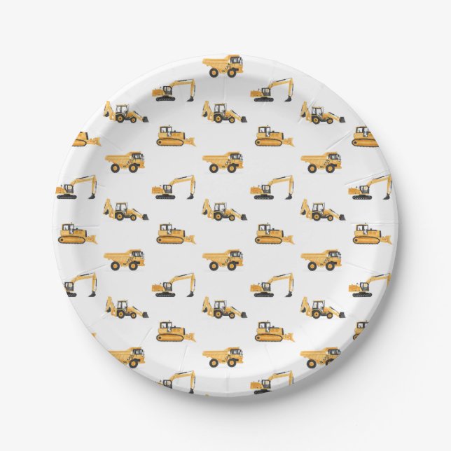 Construction Vehicles Birthday Party Paper Plates (Front)