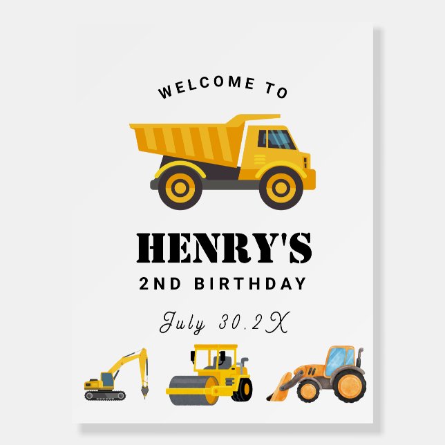 Construction Vehicles Birthday Party Welcome Sign (Front)