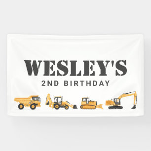 Construction Vehicles Boy Birthday Banner