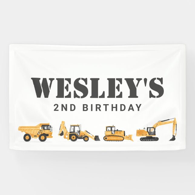 Construction Vehicles Boy Birthday Banner (Horizontal)