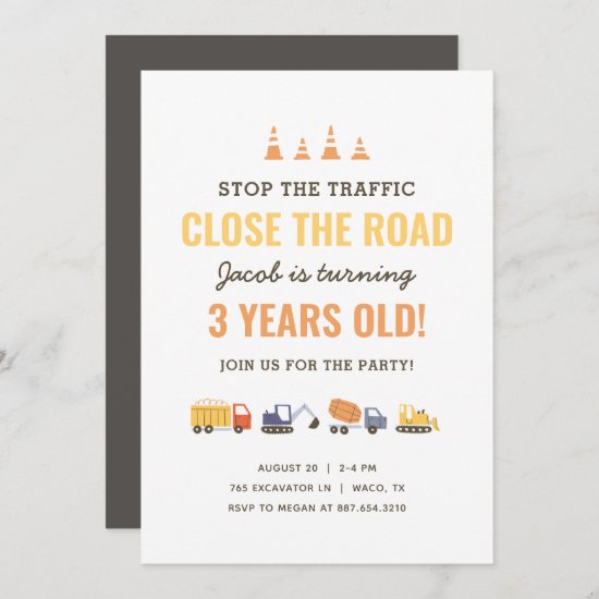 Construction Vehicles Boy Birthday Party Invitatio Invitation