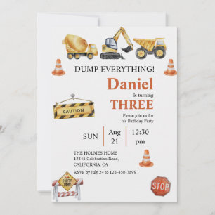 Construction Vehicles Boy Birthday Party Invitation