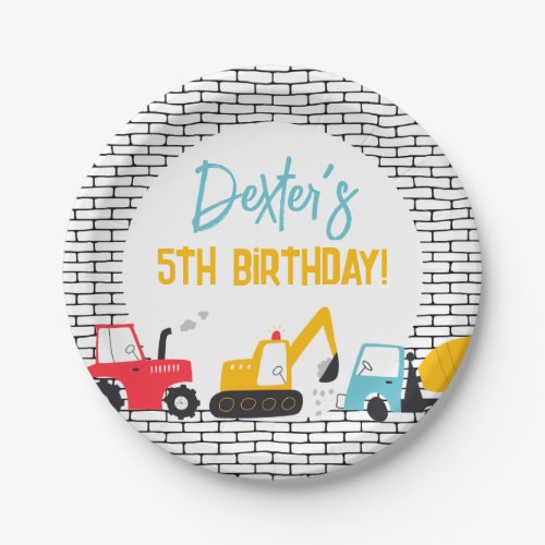 Construction Vehicles Boy Birthday Party Paper Plates