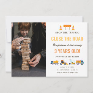 Construction Vehicles Boy Birthday Party Photo Invitation