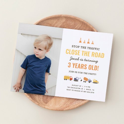 Construction Vehicles Boy Birthday Party Photo Invitation