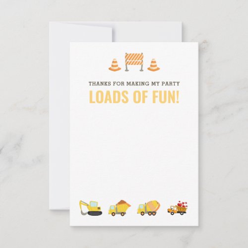 Construction Vehicles Boy Birthday Party Thank You Card
