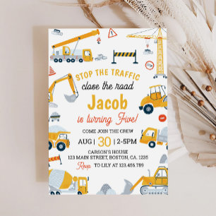 Construction Vehicles Boys Birthday Invitation