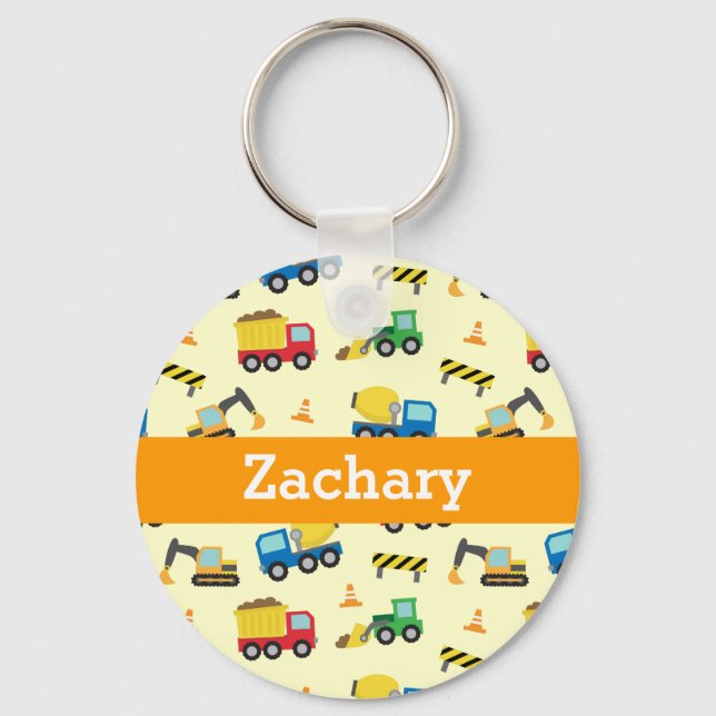 Construction Vehicles Boys Personalized Keychain (Front)