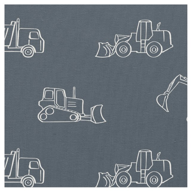 Construction Vehicles Builder Boy Truck Dark Blue Fabric (Close Up)