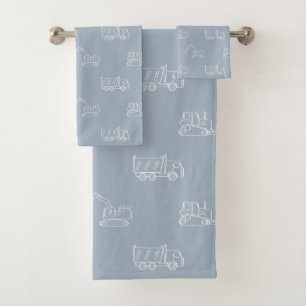Construction Vehicles Builder Boy Truck Light Blue Bath Towel Set