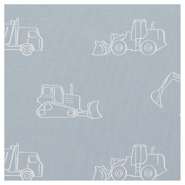 Construction Vehicles Builder Boy Truck Light Blue Fabric (Close Up)