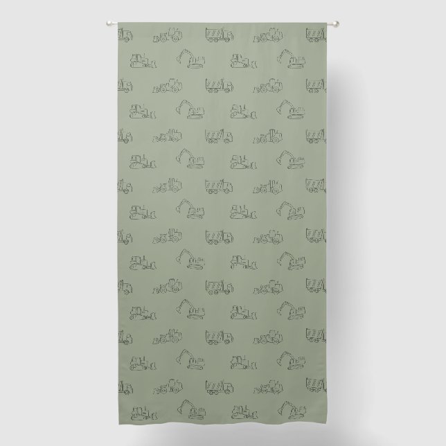 Construction Vehicles Builder Boy Truck Sage Green Blackout Curtains (Front)