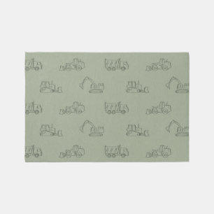 Construction Vehicles Builder Boy Truck Sage Green Rug