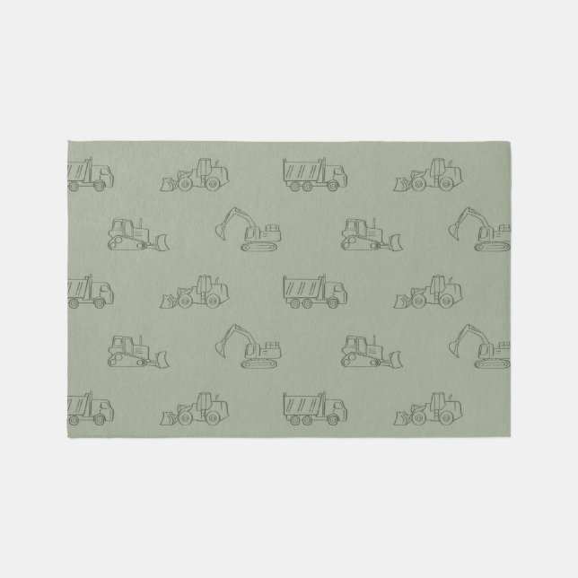 Construction Vehicles Builder Boy Truck Sage Green Rug (Front)