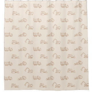 Construction Vehicles Builder Cute Boy Truck Beige Shower Curtain