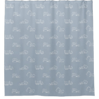 Construction Vehicles Builder Cute Boy Truck Blue Shower Curtain