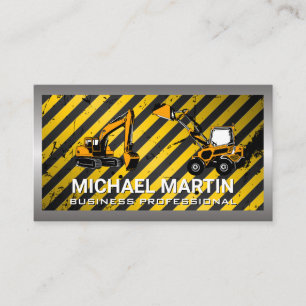 Construction Vehicles Caution Metal Industrial Business Card