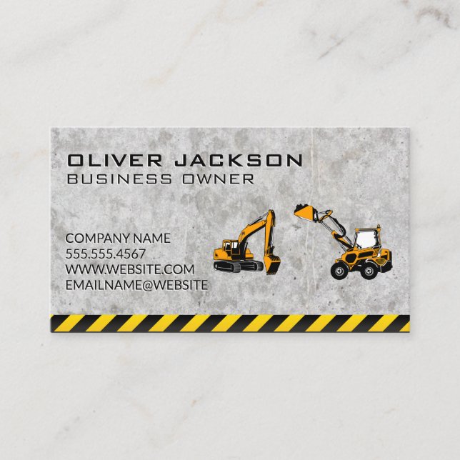 Construction Vehicles | Concrete Background Business Card (Front)