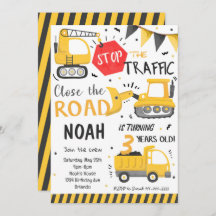 Construction Vehicles Dump Truck Birthday Invite