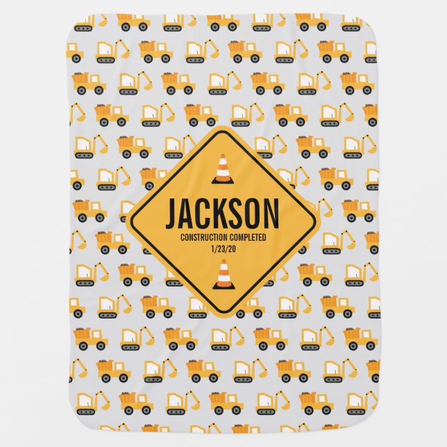 Construction Vehicles Dump Truck & Digger Baby Blanket (Front)