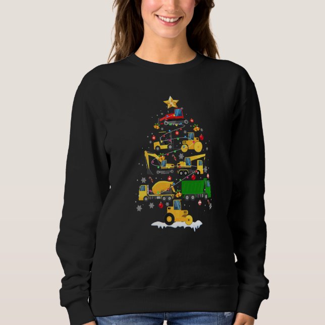 Construction Vehicles Excavator Christmas Tree Dec Sweatshirt (Front)