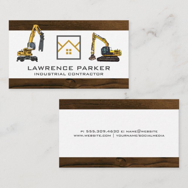 Construction Vehicles Excavator | Real Estate Logo Business Card (Front/Back)