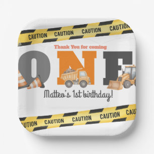Construction Vehicles First Birthday Dump Truck Paper Plates