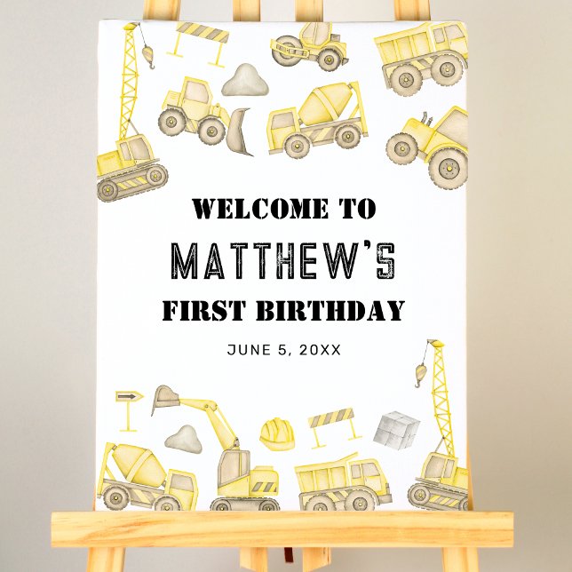 Construction Vehicles First Birthday Welcome Foam Board (Creator Uploaded)