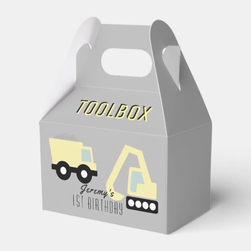 Construction Vehicles Gray Toolbox Birthday Favor Boxes